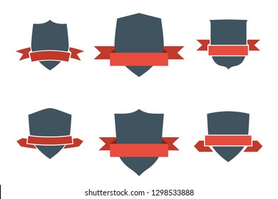 Vintage shields set with red ribbons, isolated design elements