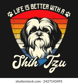 Vintage shih tzu diseño de camiseta de perro vector