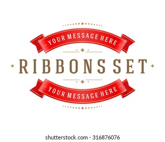 Vintage shiny ribbons retro style set and place for text. Vector design elements.