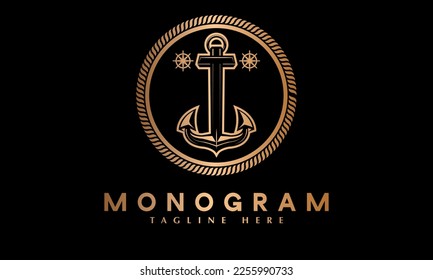 Vintage ship anchor shape abstract monogram vector logo template