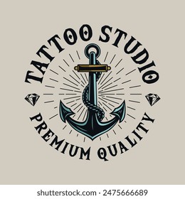 Antiguas ship anchor tattoo studio retro logo