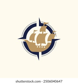 vintage ship badge logo icon design