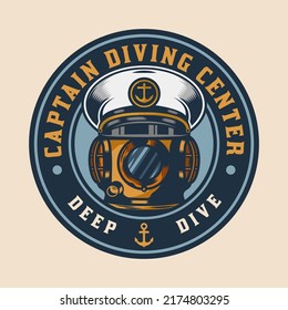 Vintage Ship Captain Hat In Diving Helmet Badge Design