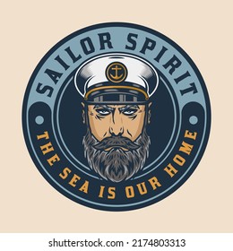 Vintage Ship Captain With Hat Sailor Emblem