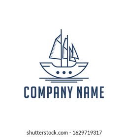 Vintage ship logo. Silhouette of Ship vector design. Traditional Sailboat