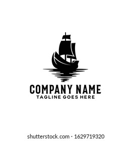 Vintage ship logo. Silhouette of Ship vector design. Traditional Sailboat