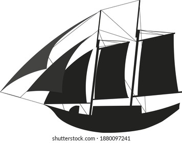Vintage ship silhouette isolated on white background 