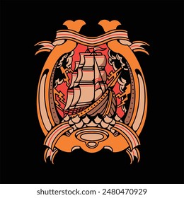 vintage ship tattoo vector design