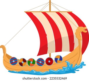 Vintage ship, transport ark roman, ship sea, wooden sail antique, isolated on white, design, flat style vector illustration.