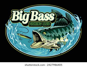 Vintage Shirt of Big Bass Fishing Illustration