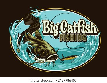 Vintage Shirt of Big Catfish Fishing Illustration