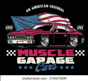 vintage shirt design of american muscle car