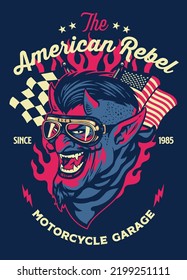 Diseño de camisas de época en el garaje de motocicletas Devil