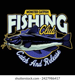 Vintage Shirt Design of Fishing Monster Catfish Illustration