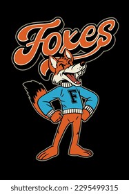 Vintage Shirt Design of Fox Mascot School Logo