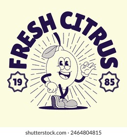 Vintage Shirt Design of Happy Lemon Cartoon