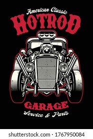 vintage shirt design of hotrod car with big engine