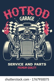 vintage shirt design of hotrod custom car