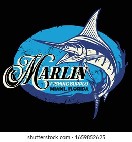 vintage shirt design of marlin fish with grunge texture