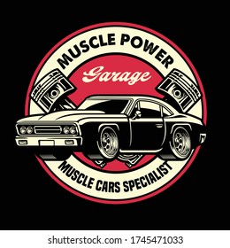 vintage shirt design of muscle car garage badge