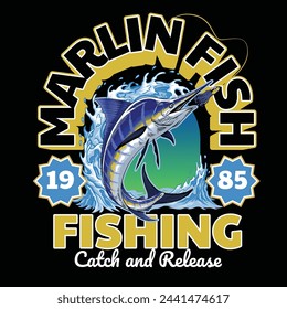 Vintage Shirt of Marlin Fish Design Full Color