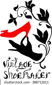 Vintage shoemaker silhouette vector illustration. Elegant symbol for shoemakes, handmade, vintage style