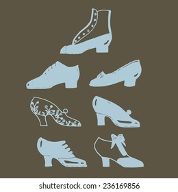 vintage shoes doodle set