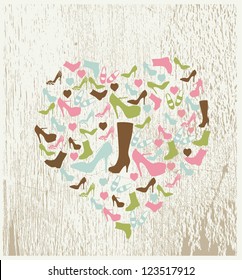 Vintage Shoes with heart shape on texture backgrund