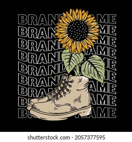 vintage shoes illustration with sunflower