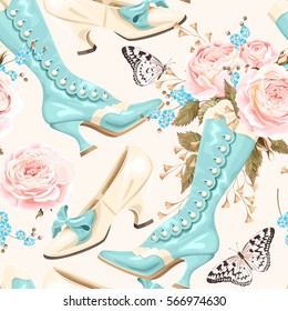 Vintage shoes seamless background