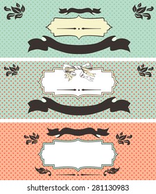 Vintage shop or page banner template collection with ribbon, frame and copy space. 