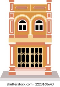 Vintage Shophouse diseño vectorial plano.Edificio clásico de fondo aislado.Fachada urbana tailandesa.Histórica casa asiática 