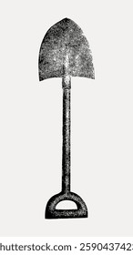 Vintage shovel illustration with a textured handle and blade. The shovel is centered on a plain background, showcasing its rustic, antique design. Vintage illustration isolated on white, vector.