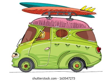 vintage shuttle bus - cartoon