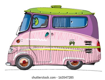 vintage shuttle bus - cartoon