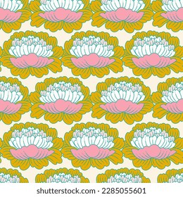 Patrón sin inconvenientes de vintage Side View Peonies Geométrico Vector