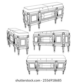 Vintage sideboard vector set. Baroque and classic style sketches for luxurious home interiors. Ideal for traditional furniture enthusiasts