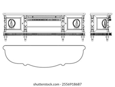 Vintage sideboard vector set. Baroque and classic style sketches for luxurious home interiors. Ideal for traditional furniture enthusiasts