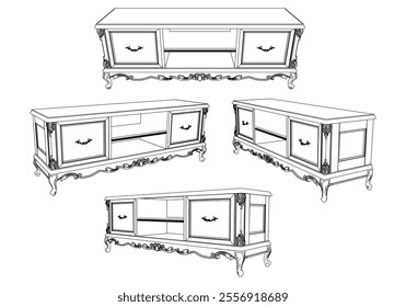 Vintage sideboard vector set. Baroque and classic style sketches for luxurious home interiors. Ideal for traditional furniture enthusiasts