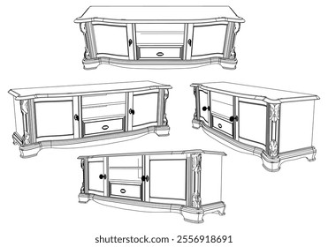 Vintage sideboard vector set. Baroque and classic style sketches for luxurious home interiors. Ideal for traditional furniture enthusiasts