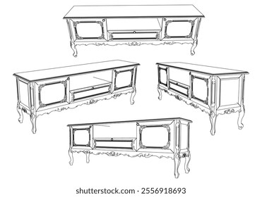 Vintage sideboard vector set. Baroque and classic style sketches for luxurious home interiors. Ideal for traditional furniture enthusiasts