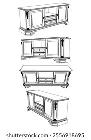 Vintage sideboard vector set. Baroque and classic style sketches for luxurious home interiors. Ideal for traditional furniture enthusiasts