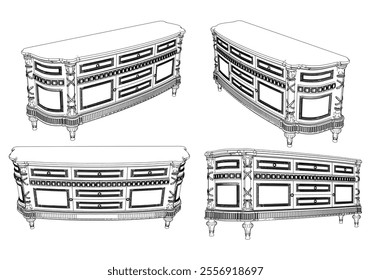 Vintage sideboard vector set. Baroque and classic style sketches for luxurious home interiors. Ideal for traditional furniture enthusiasts