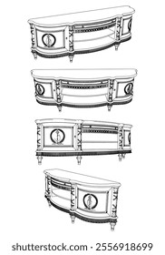 Vintage sideboard vector set. Baroque and classic style sketches for luxurious home interiors. Ideal for traditional furniture enthusiasts