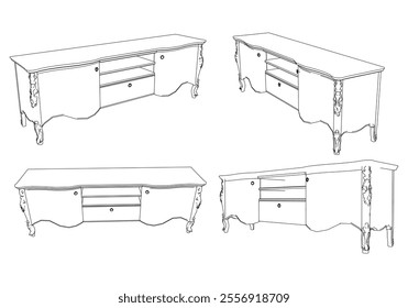 Vintage sideboard vector set. Baroque and classic style sketches for luxurious home interiors. Ideal for traditional furniture enthusiasts