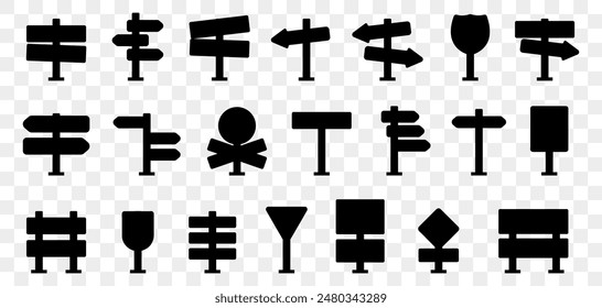 Vintage sign board template collection. Road sign silhouettes. Vintage direction board icons in black