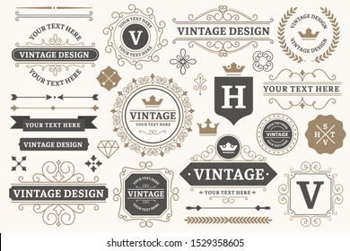 Vintage sign frames. Old decorative frame design, retro ornate label elements and luxurious vintage borders. Premium certificate badge, victorian elegant tag. Isolated vector symbols set