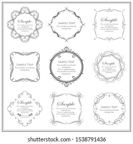 Vintage sign frames. Old decorative frame design, retro ornate label elements and luxurious vintage borders. Premium certificate badge, victorian elegant tag. Isolated vector symbols set