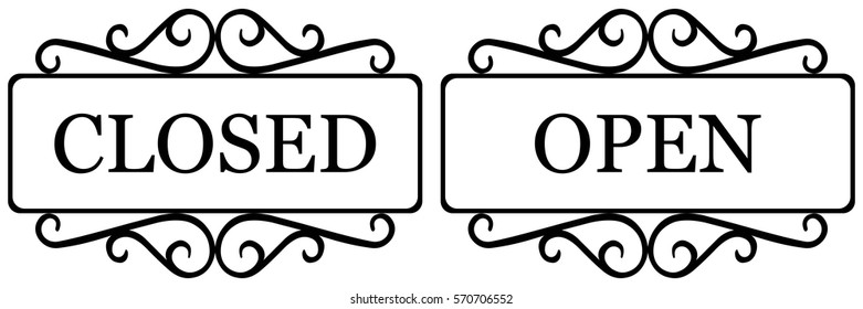 vintage sign open and closed old style, curved design of retro frame open and closed, vector