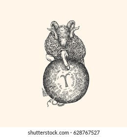 Vintage sign of zodiac. Aries. Vector illustration.